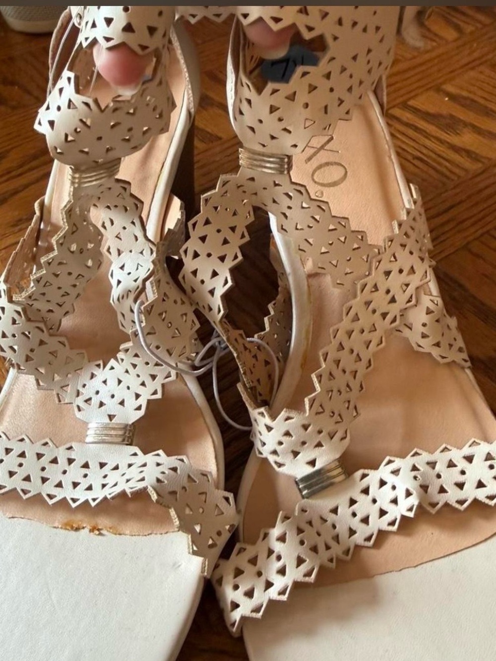 Women's Laser-Cut Strappy Sandals in Cream